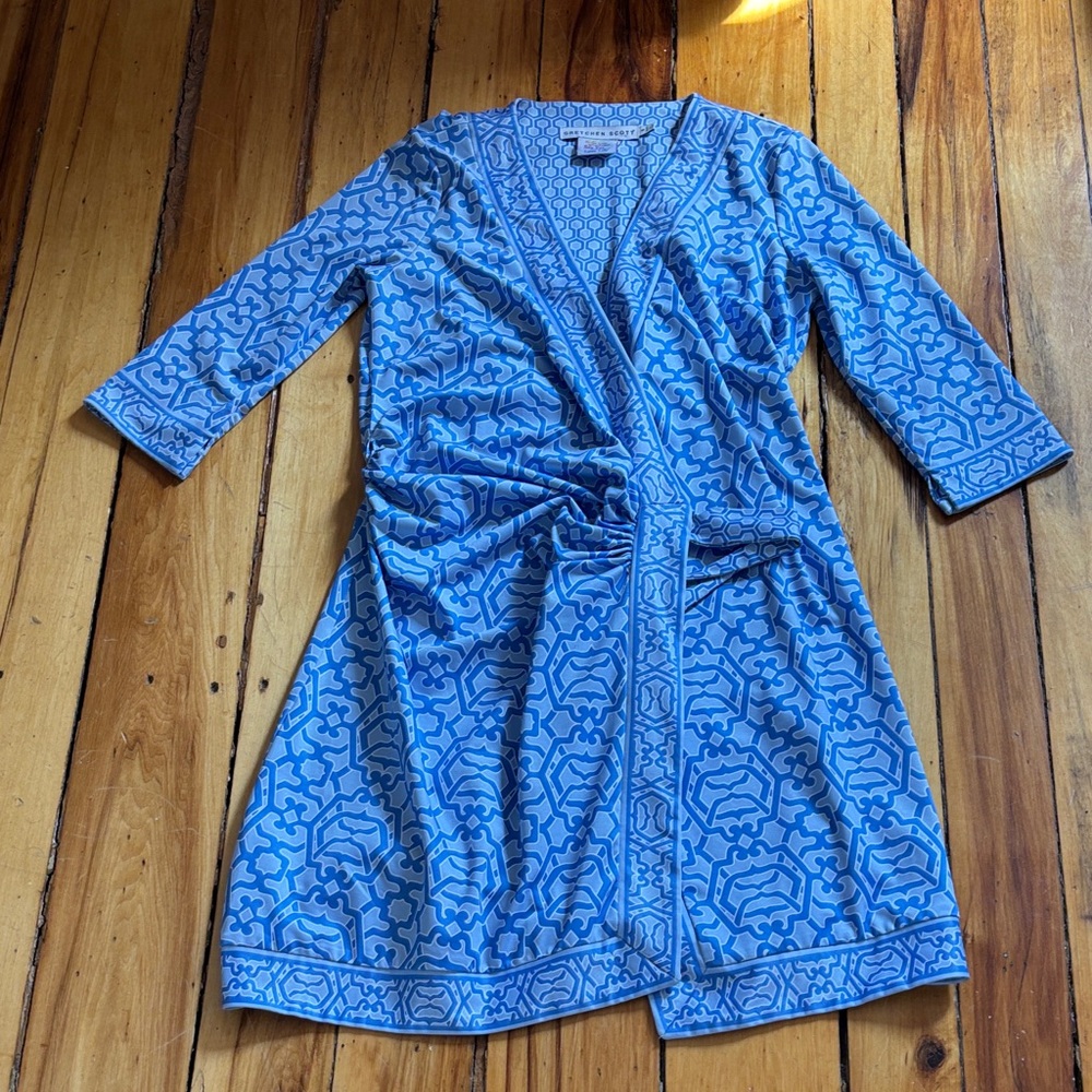 Gretchen Scott Light Blue Hexagon Print Wrap Dress
